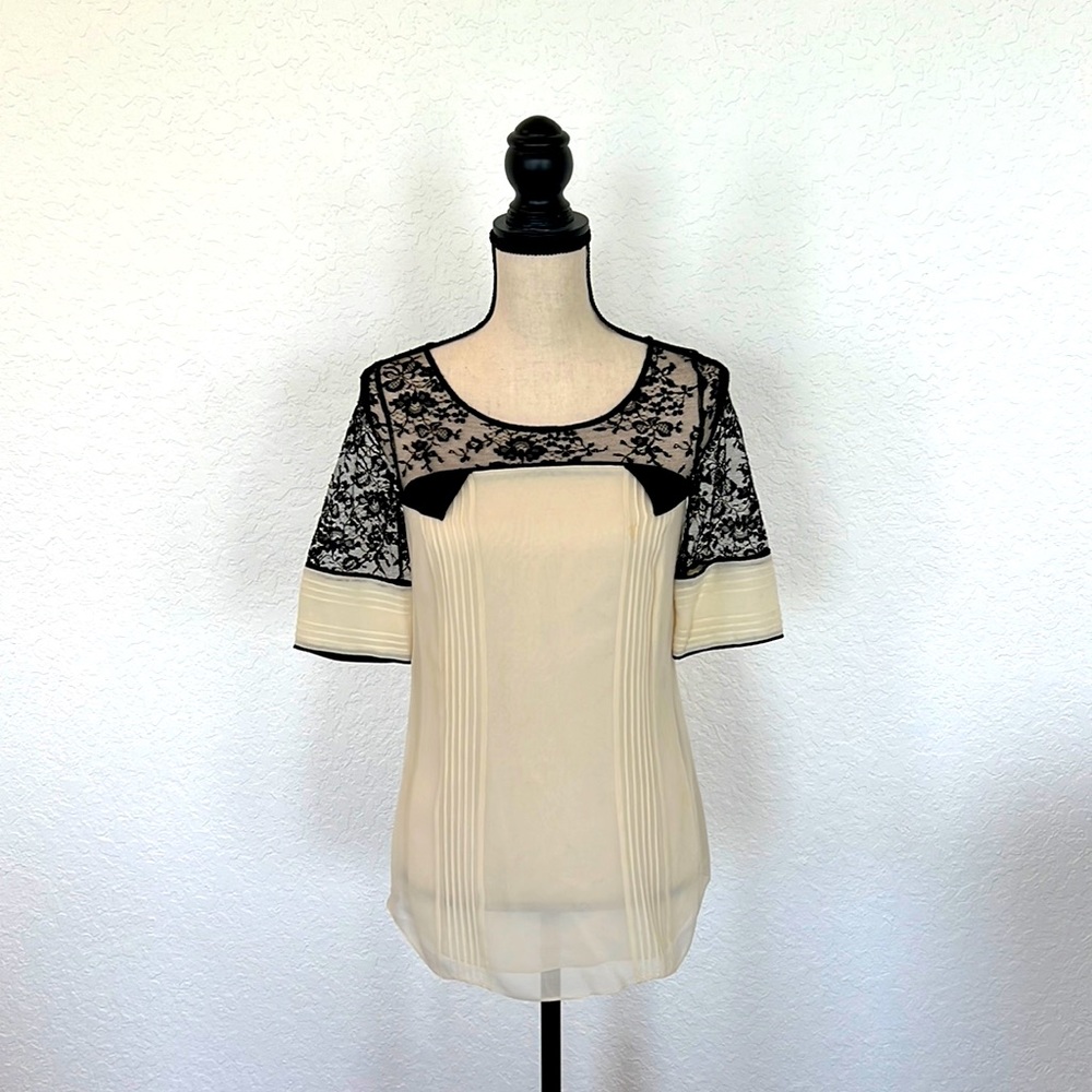 Temperley London Ivory/Cream and Black Lace Blouse Size 6